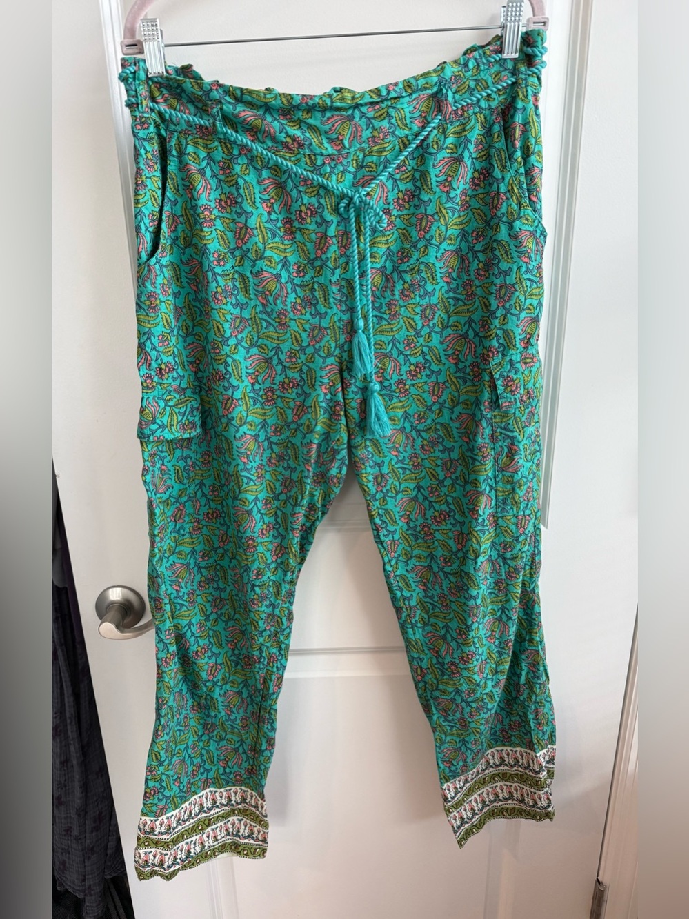 Sundance Lightweight Cargo Pants Paisley Bohemian Boho Teal Casual Hippie Medium